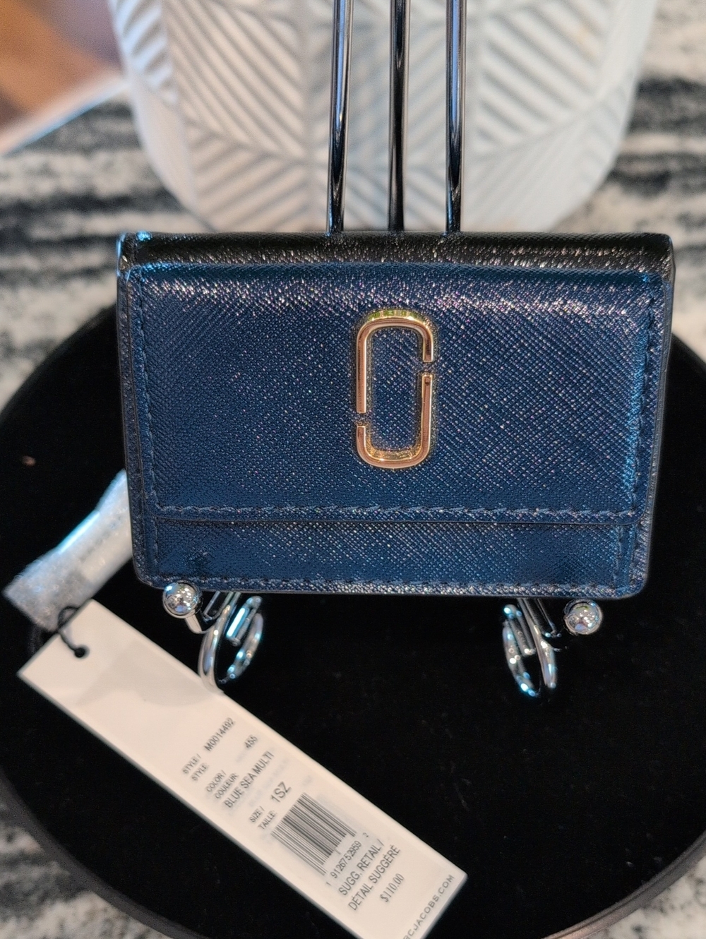 Marc Jacobs Mini Metallic Navy & Black Saffiano Leather Wallet